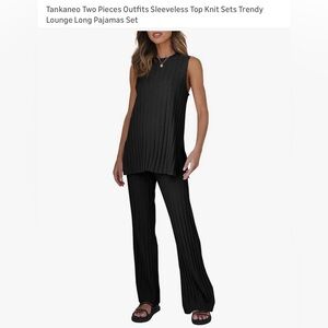 Tankaneo Two Piece Black Sleeveless Knit Lounge Set
